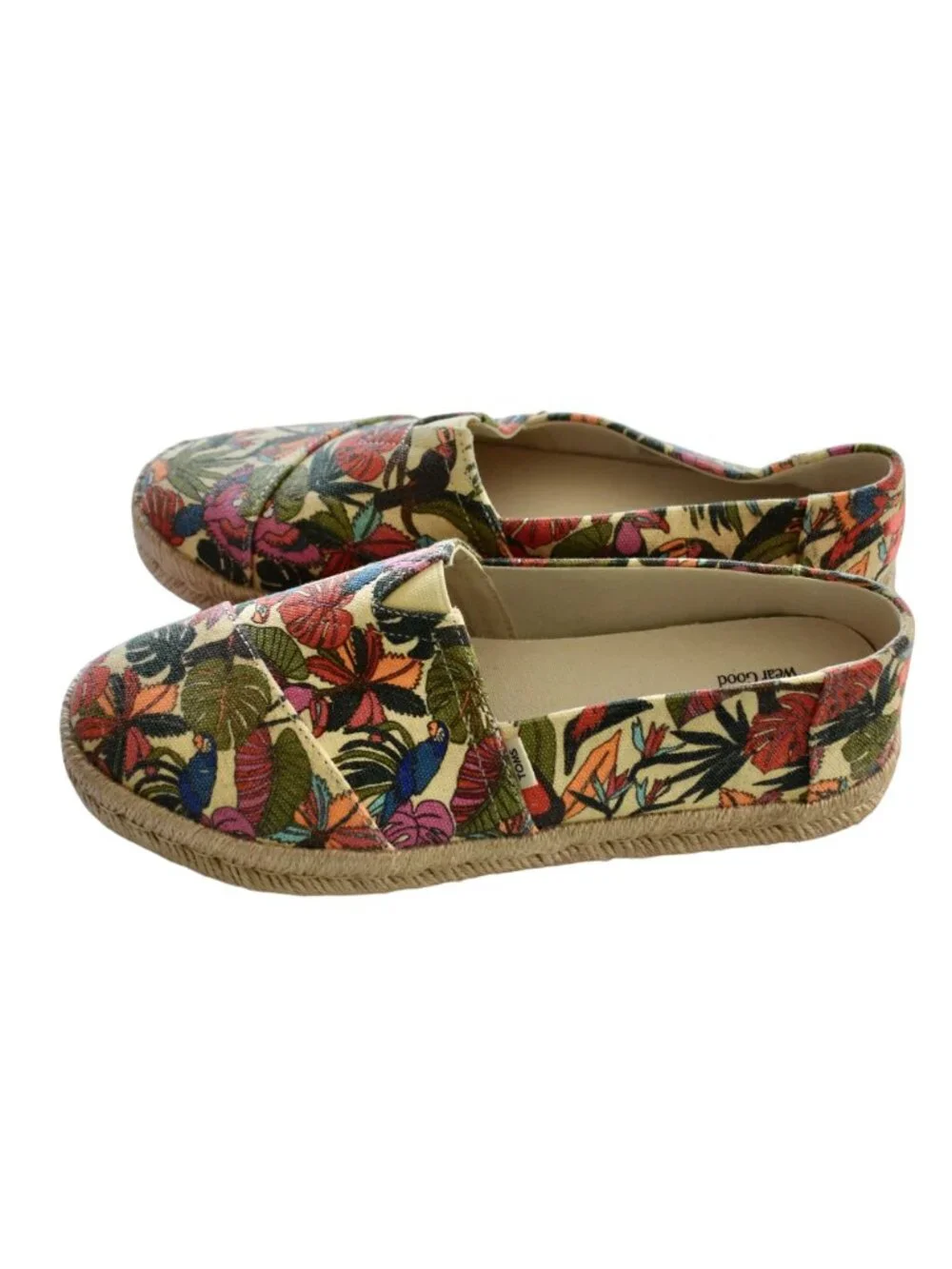 New Women's Toms Alpargata Rope Tropical Print Espadrille Size 8